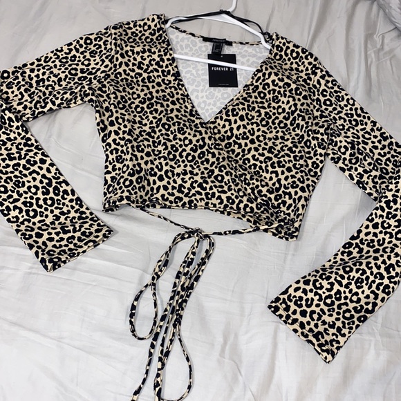 Forever 21 Tops - Forever 21 Leopard Wraparound Crop Top